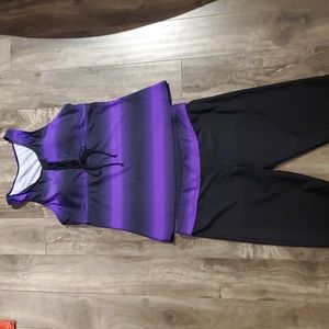 Purple and Black Ruched Bathing Suit